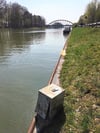 Bei einer Übung entdeckten Taucher der Polizei zufällig drei Tresore im Dortmund-Ems-Kanal in Höhe des Rügenufers. Das Bild zeigt einen davon.
