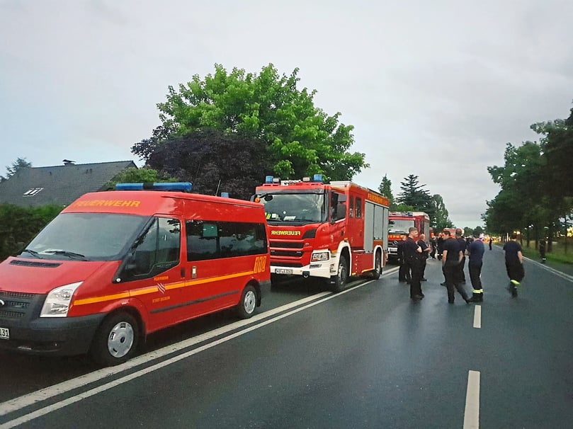 Bereitstellung in Drensteinfurt am Abend des 14. Juli 2021.