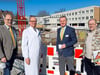 Am Franziskus-Hospital, dem Klösterchen, entsteht ein neues Medizinisches Zentrum samt Tiefgarage aus eigener finanzieller Kraft. Von links: Siegmund Neu, Prof. Dr. Oliver Micke, Dr. Georg Rüter, Ulrich Günzel.
