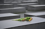 Blumen liegen anlässlich des Holocaust-Gedenktages am Mahnmal für die ermordeten Juden Europas in Berlin.
