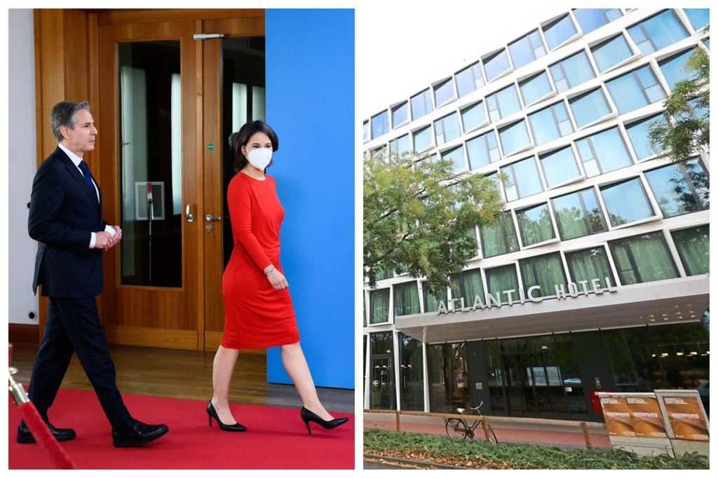 Blinken und Baerbock debattieren im Hotel Atlantic