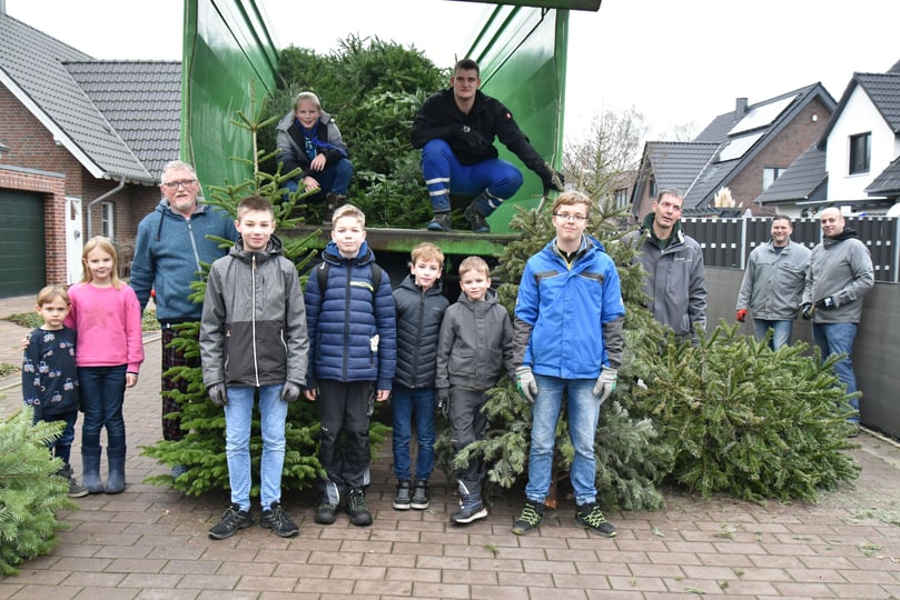 Saerbecker Jugendliche sammeln Tannenbäume in der Gemeinde.
