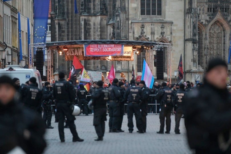 Auf dem Prinzipalmarkt findet am 20. Januar 2023 ein Protest gegen den AfD-Neujahrsempfang im Rathaus statt.