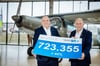 Freuen sich über 723.355 Passagiere am Flughafen Paderborn/Lippstadt im Jahr 2023: Geschäftsführer Roland Hüser und Aufsichtsratsvorsitzender Christoph Rüther (rechts).