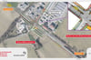 Der Plan zeigt den gesamten Baustellenbereich am Knotenpunkt Beisenbusch - B 525 /K 11 und informiert mit einer Detailskizze über die Anordnung der Fahrspuren.