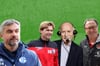 Ex-Schalke-Trainer Thomas Reis (v.l.), Nationalspieler und Bochum-Legende Dariusz Wosz, Kult-Moderator und Promi-Big-Brother-Gewinner Werner Hansch sowie Trainer-Legende Ewald Lienen werden am 16. Juni (Sonntag) zu einem ganz besonderen Fußball-Talk in Gronau zusammenkommen.