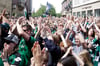 Am Prinzipalmarkt war am Sonntag einiges los. Mehrere tausend Fußballfans feierten den Aufstieg von Preußen Münster.