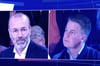 Screenshot aus der Live-Sendung im Ersten: Manfred Weber (links, CSU) antwortet Stephan von Kölln auf seine Frage.