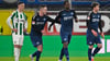 Paderborns Ilyas Ansah (2. von rechts) jubelt über seinen Treffer zum 2:0 gegen Preußen Münster, Luca Bazzoli (l.) ist bedient.