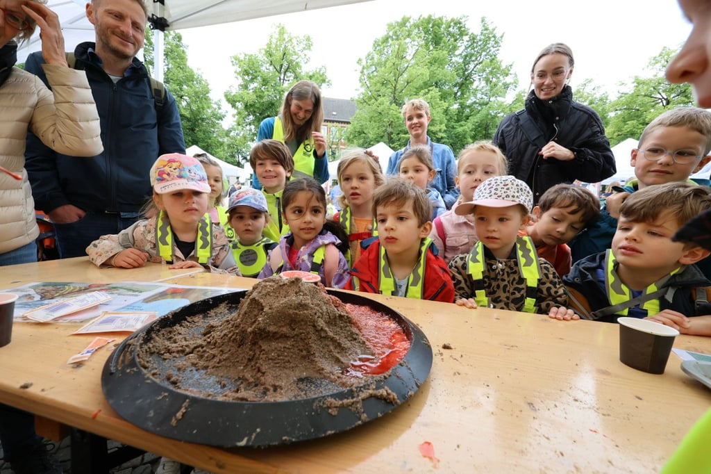 Kleine Wissenschaftler experimentieren auf dem Domplatz